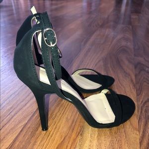 Matte black strappy heels